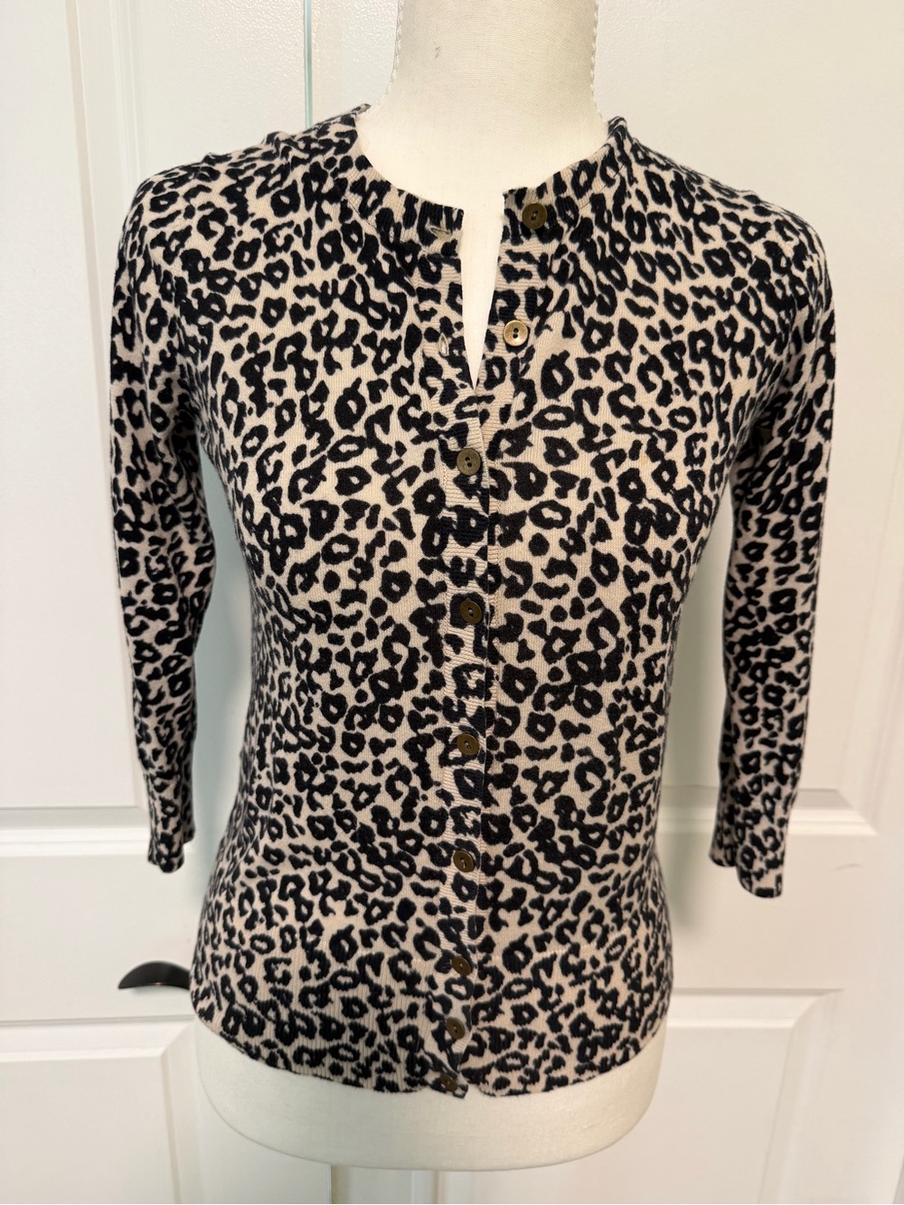 LOFT Leopard Print Button-Down Top in Cream and Black Cardigan Sweater Light
